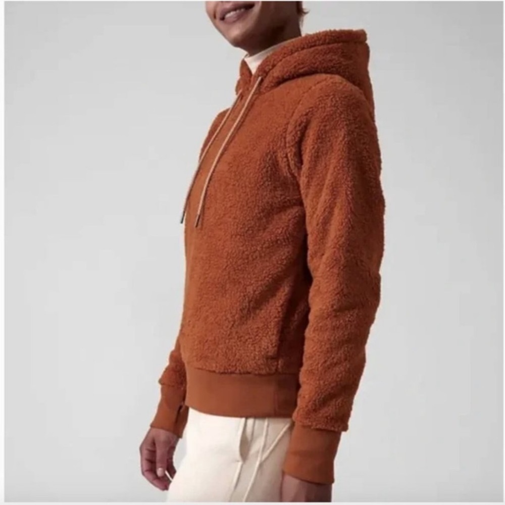 Athleta Sherpa Tugga Cattail Brown Hoodie Pullover Sweatshirt Sz S